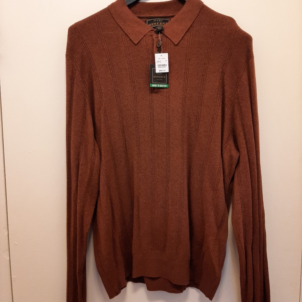 Joseph A Banks XL lightweight 3/4 button up Sweater in burned red/brown
